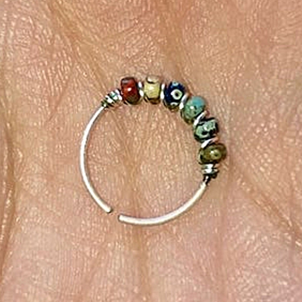 NEW Sterling Silver Glass Millefiore Beaded 22g 10mm Nose Ring Snug Septum